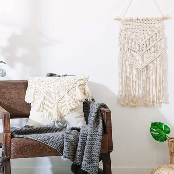 Tassel Macrame Throw Pillow Boho Indie Case Cushion Cover for Bed/Sofa/Patio - Picture 7 of 7